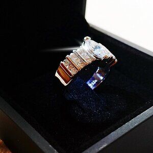 925 Sterling Silver AAA Grade Rice Cut Cubic Zirconia Engagement Wedding Ring